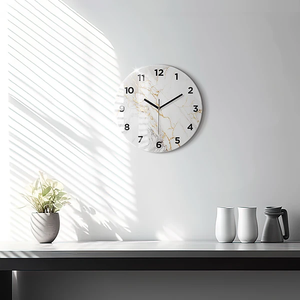 Wanduhr glas rund Dekorativer Marmor