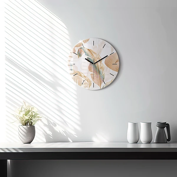 Wanduhr rund Blattmuster Natur