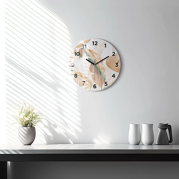 Wanduhr rund Blattmuster Natur