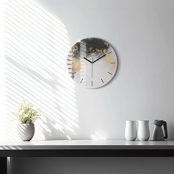 Wanduhr glas rund Marmor-Kunst