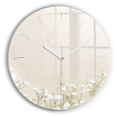 Wanduhr glas rund Blühende Blumen