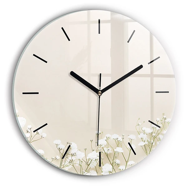 Wanduhr glas rund Blühende Blumen
