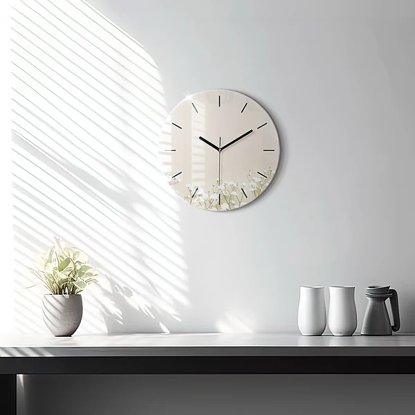 Wanduhr glas rund Blühende Blumen