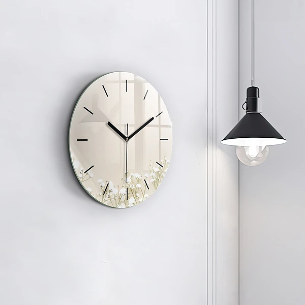 Wanduhr glas rund Blühende Blumen