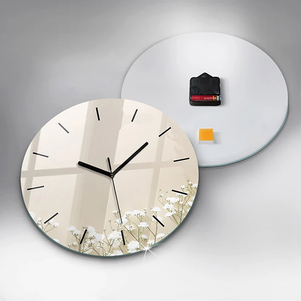 Wanduhr glas rund Blühende Blumen