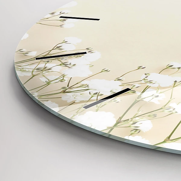 Wanduhr glas rund Blühende Blumen