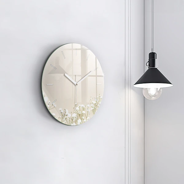 Wanduhr glas rund Blühende Blumen