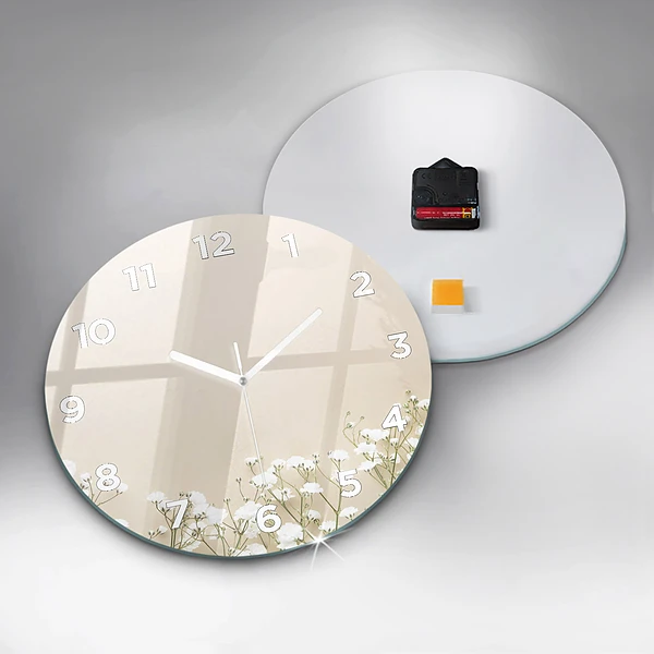 Wanduhr glas rund Blühende Blumen