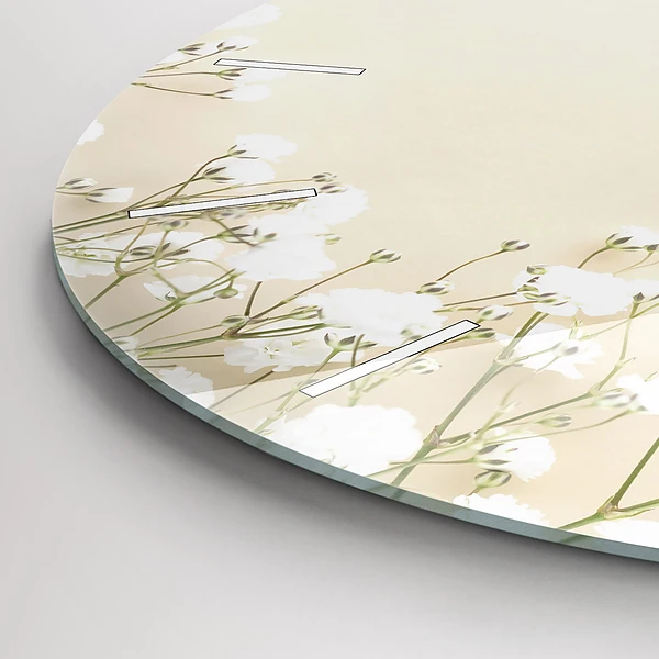 Wanduhr glas rund Blühende Blumen