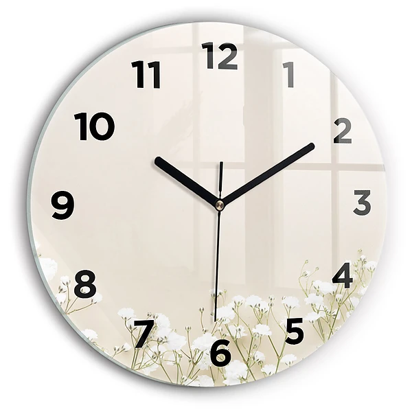 Wanduhr glas rund Blühende Blumen