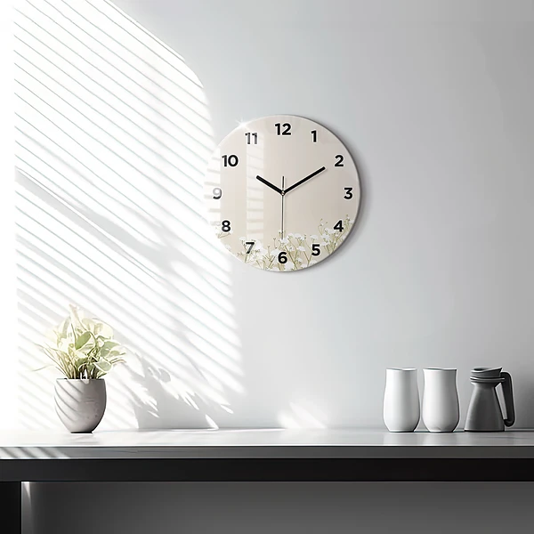 Wanduhr glas rund Blühende Blumen