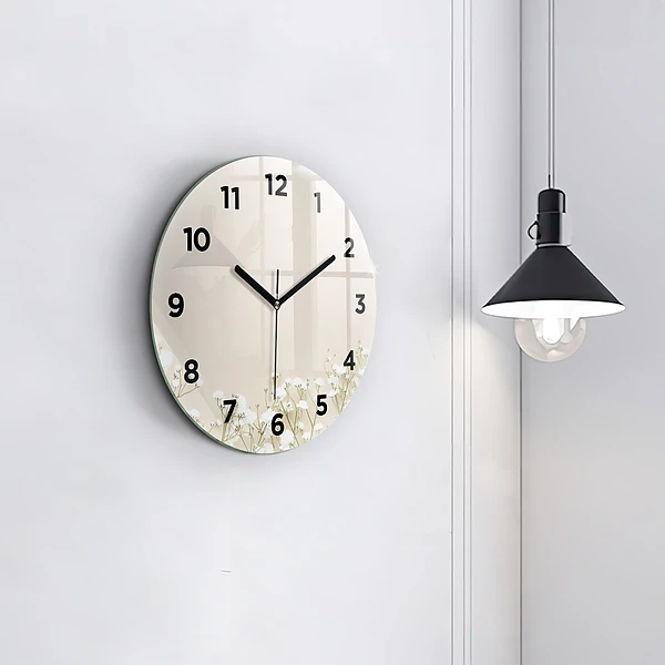 Wanduhr glas rund Blühende Blumen