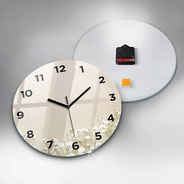 Wanduhr glas rund Blühende Blumen