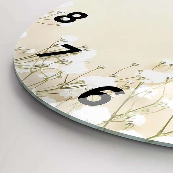Wanduhr glas rund Blühende Blumen