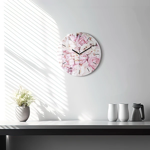 Wanduhr glas rund Dekorative Blumen
