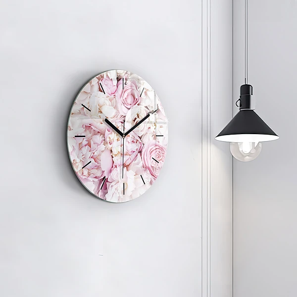 Wanduhr glas rund Dekorative Blumen