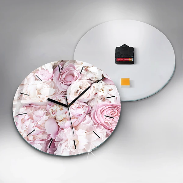 Wanduhr glas rund Dekorative Blumen