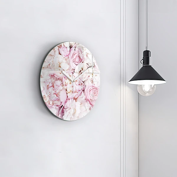 Wanduhr glas rund Dekorative Blumen