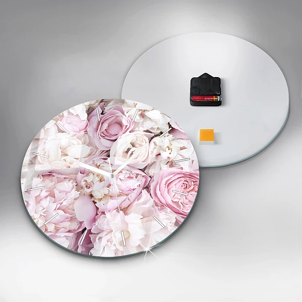 Wanduhr glas rund Dekorative Blumen