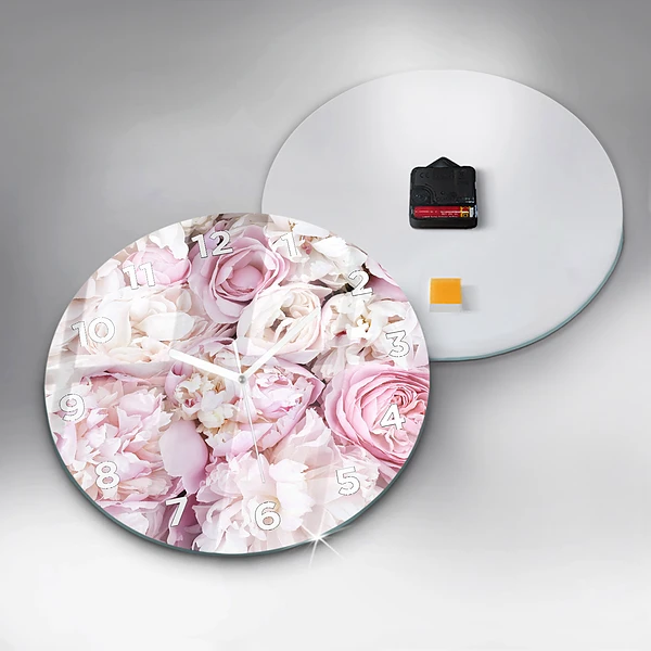 Wanduhr glas rund Dekorative Blumen