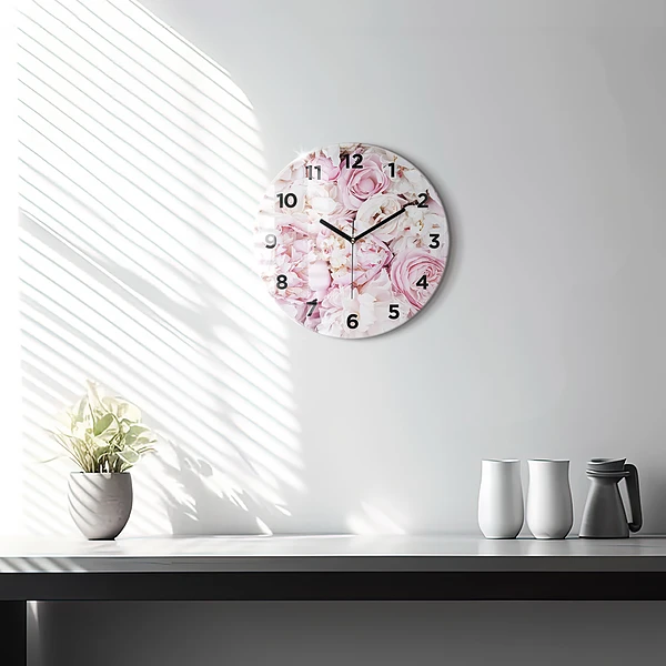Wanduhr glas rund Dekorative Blumen