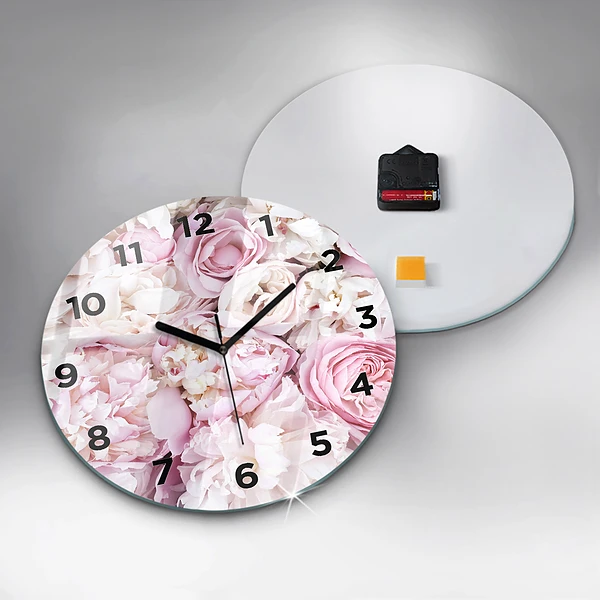 Wanduhr glas rund Dekorative Blumen