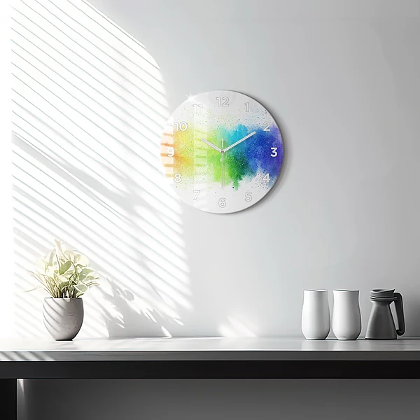 Wanduhr rund Abstrakter Regenbogen