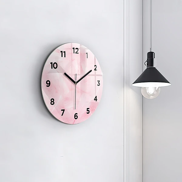 Wanduhr glas rund Federn abstrakt