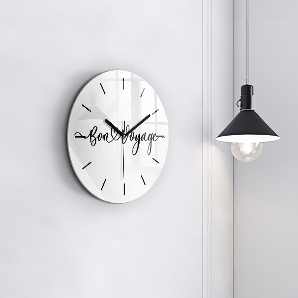 Wanduhr glas rund Inschrift Bon voyage