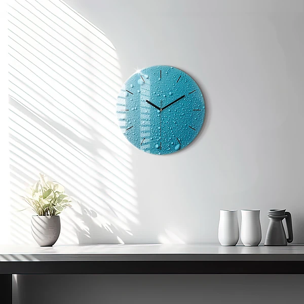 Wanduhr glas rund Wassertropfen