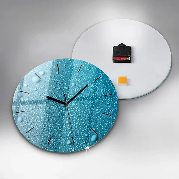 Wanduhr glas rund Wassertropfen