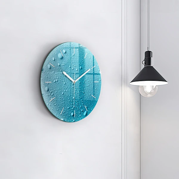 Wanduhr glas rund Wassertropfen