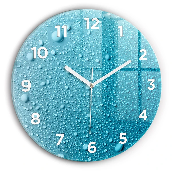 Wanduhr glas rund Wassertropfen