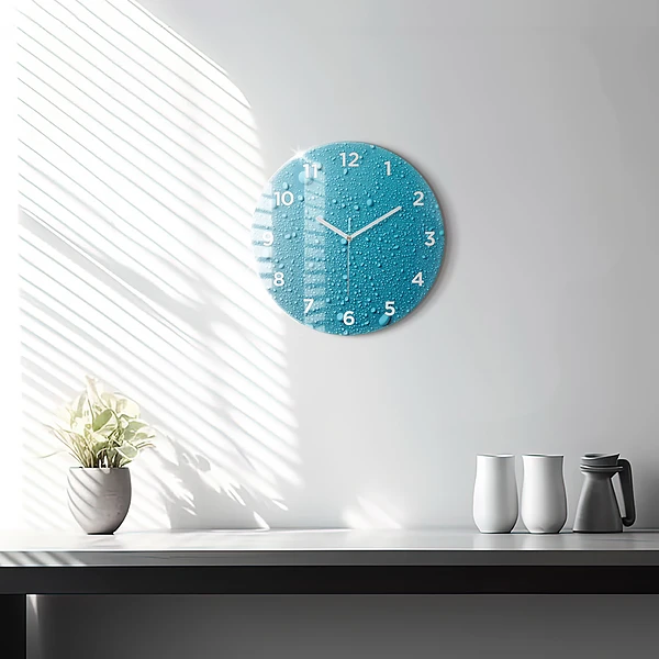 Wanduhr glas rund Wassertropfen