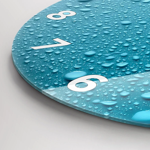 Wanduhr glas rund Wassertropfen