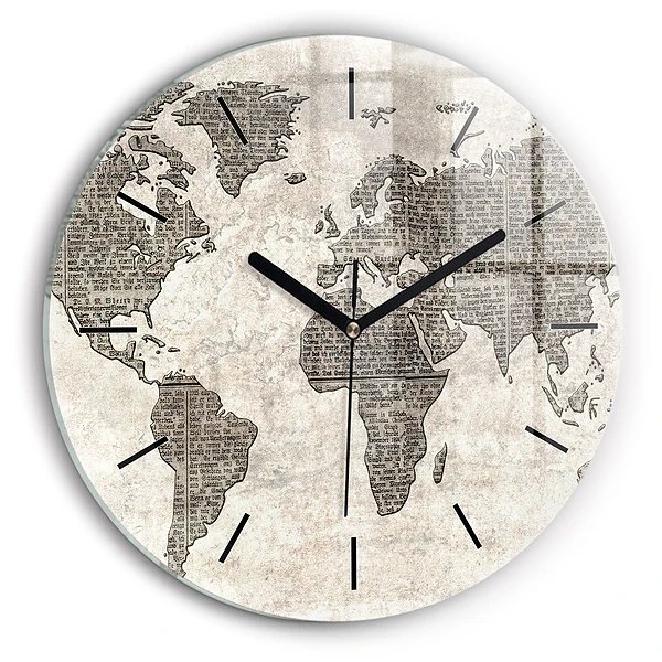 Wanduhr rund mit motiv Weltkarte Zeitung