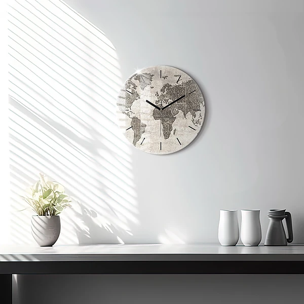 Wanduhr rund mit motiv Weltkarte Zeitung