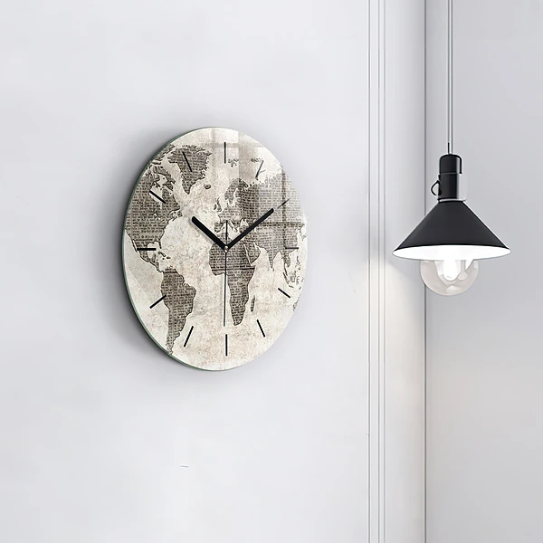 Wanduhr rund mit motiv Weltkarte Zeitung