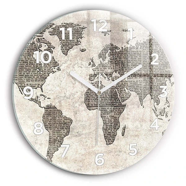 Wanduhr rund mit motiv Weltkarte Zeitung