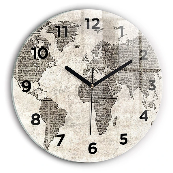 Wanduhr rund mit motiv Weltkarte Zeitung