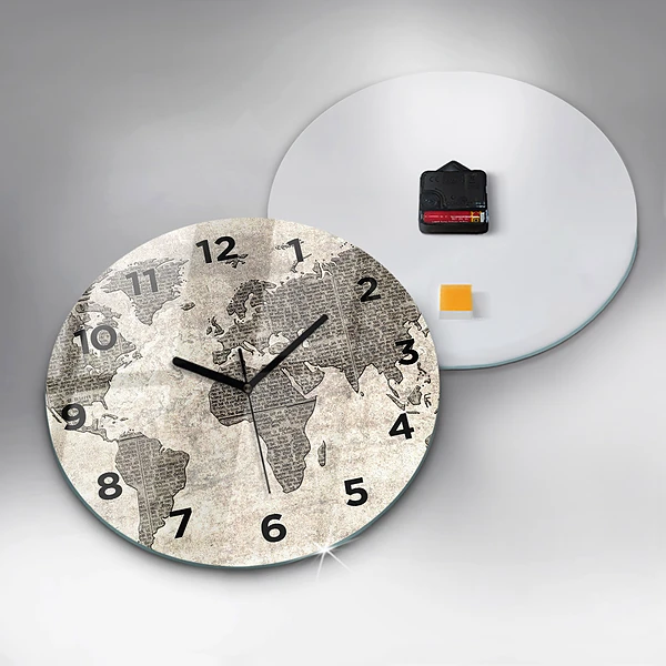 Wanduhr rund mit motiv Weltkarte Zeitung