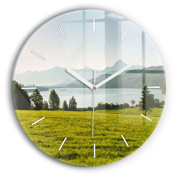Wanduhr rund mit motiv Berge und Felder