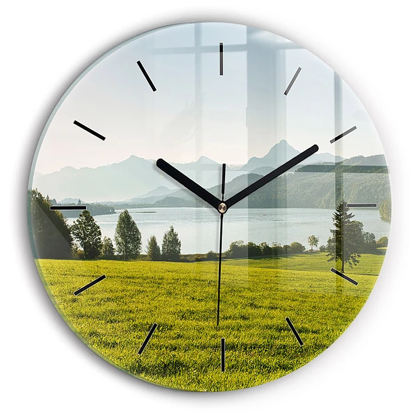 Wanduhr rund mit motiv Berge und Felder