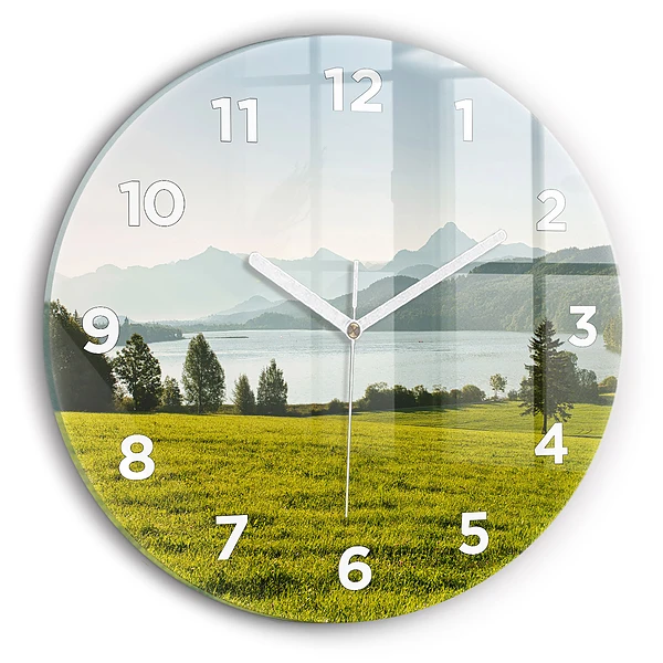 Wanduhr rund mit motiv Berge und Felder