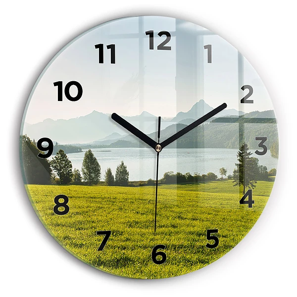 Wanduhr rund mit motiv Berge und Felder