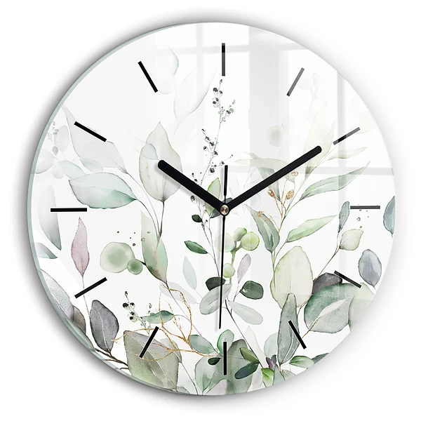 Wanduhr rund mit motiv Pflanzen Blätter