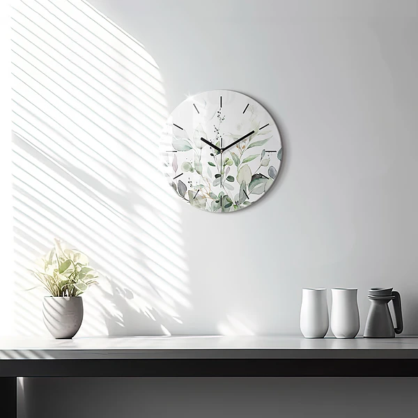 Wanduhr rund mit motiv Pflanzen Blätter