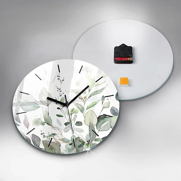 Wanduhr rund mit motiv Pflanzen Blätter