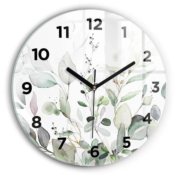 Wanduhr rund mit motiv Pflanzen Blätter