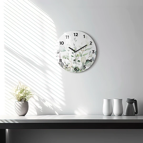 Wanduhr rund mit motiv Pflanzen Blätter